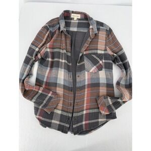 Cloth & Stone Plaid Button Down Shirt Womens Medium Grey Cotton Gauze Top